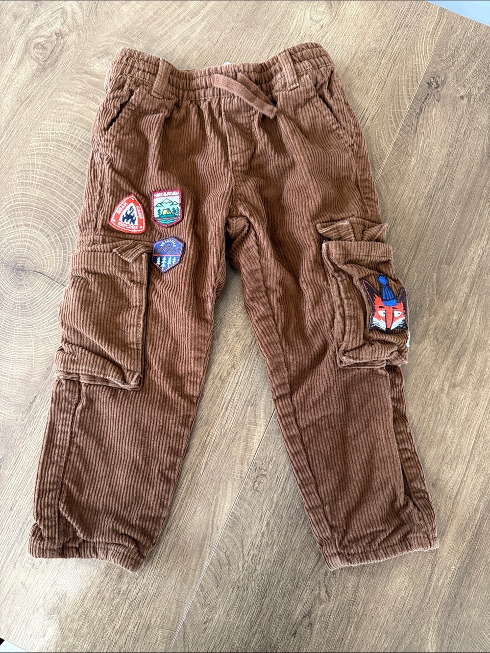 H&M Brown Corduroy Cargo Pants with Patch Accents